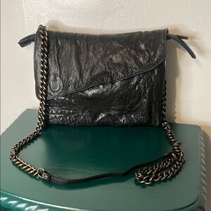 Maxon Collection Genuine Leather Black Crossbody Bag with Detachable Chain Strap